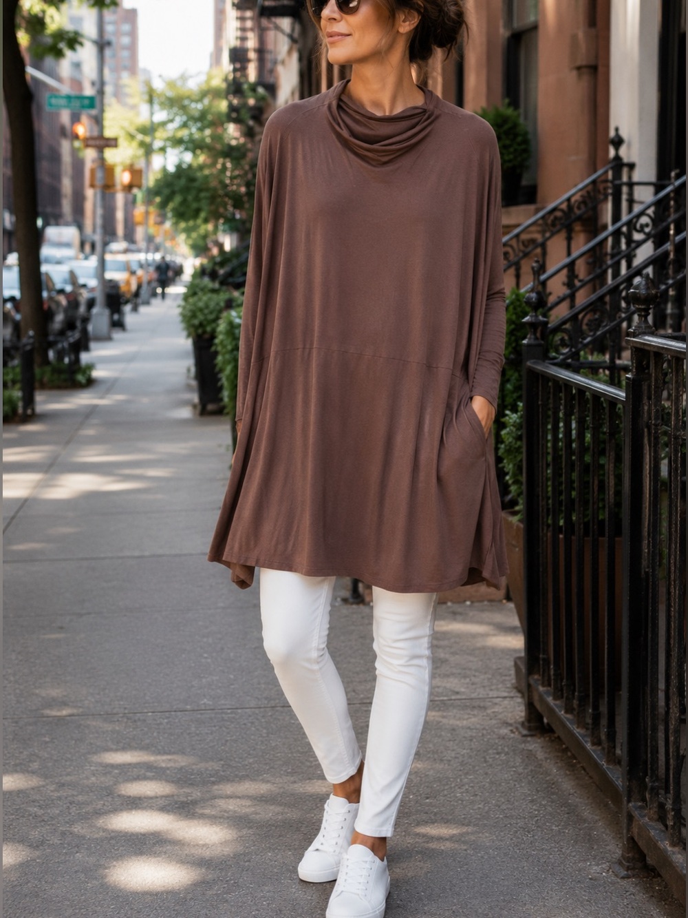 Draped Cowl Neck Jersey Knit Long Sleeve Tunic Top XL Quiet Luxury Capsule QVC